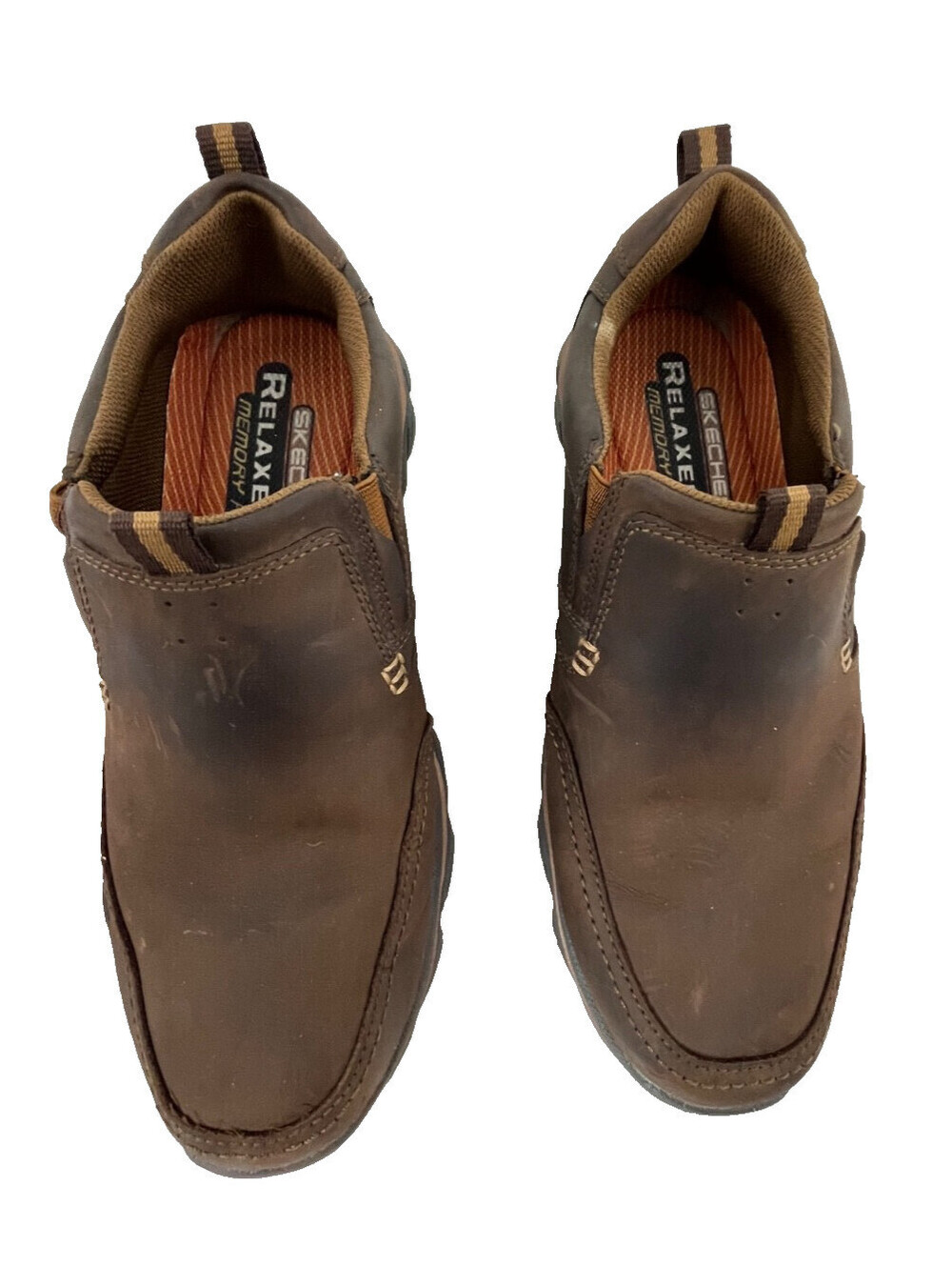 Skechers Relaxed Fit Leather Slip On Loafers Mens 9.5 Brown Memory Foam Comfort